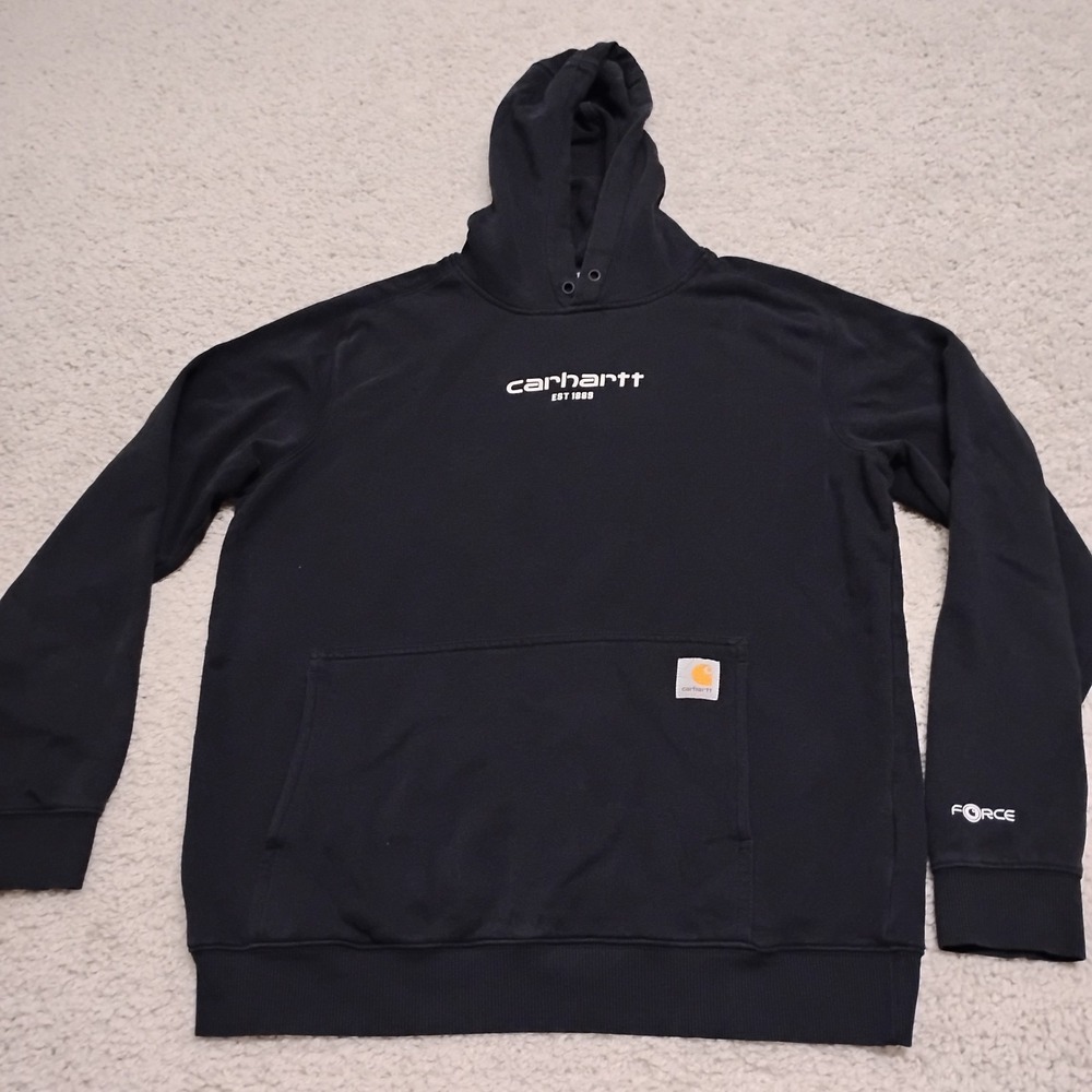 Carhartt Hoodie Mens Medium Black Force Sweatshirt Relaxed Grunge Chore Skate